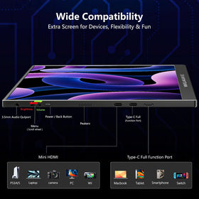 WUAWE portable monitor demonstrating multiple display modes for work and travel.