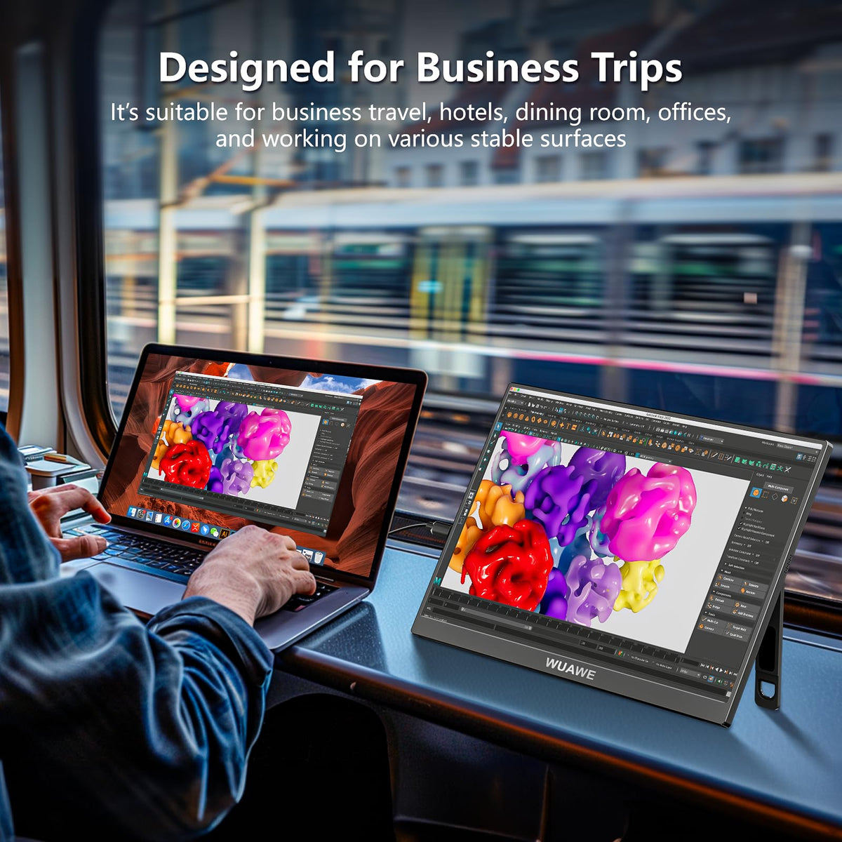 WUAWE travel-ready monitor with protective case and warranty.