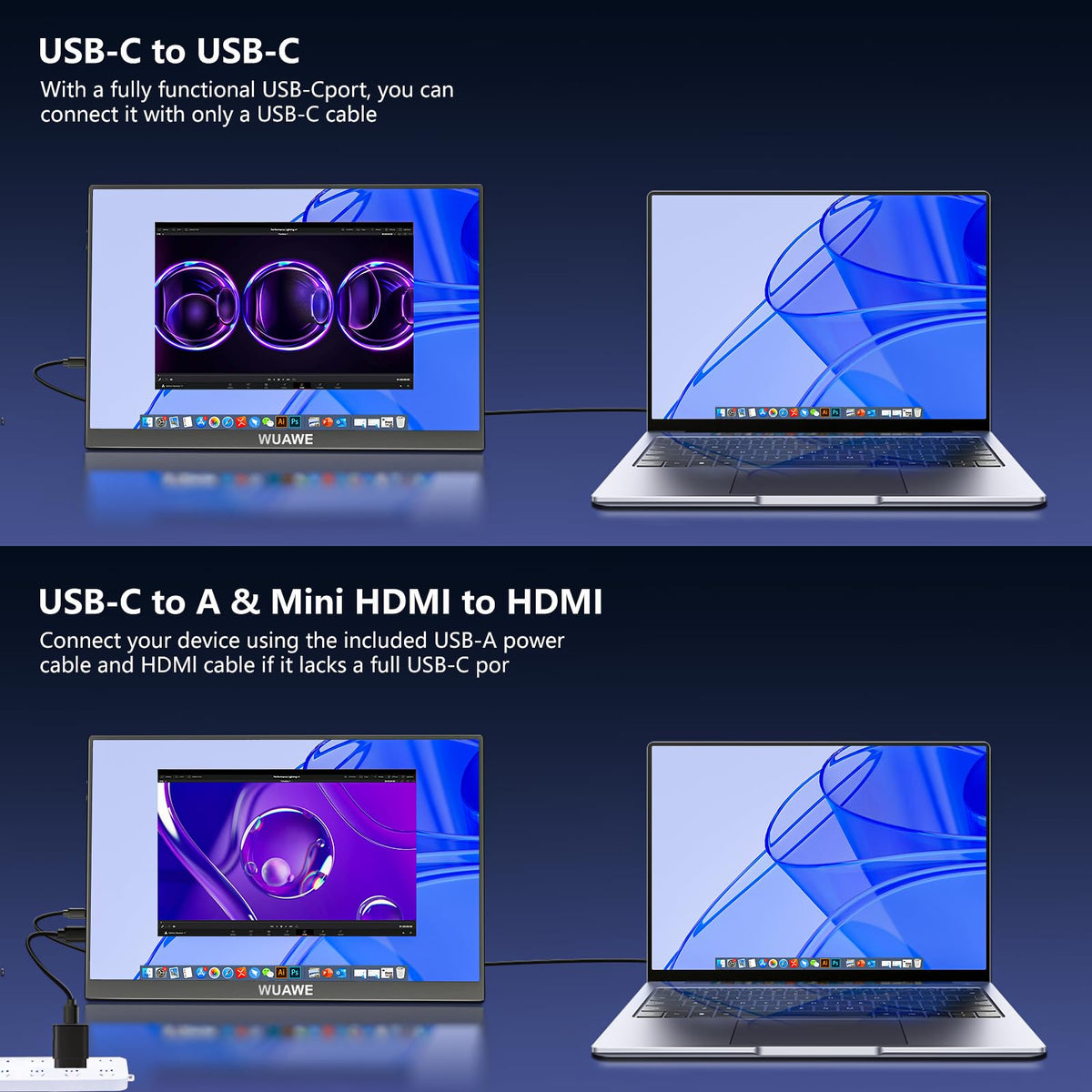 WUAWE portable monitor's ultra-light design fits easily in a bag.