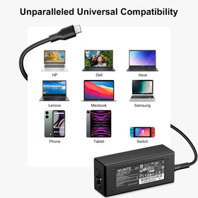 WUINTE 65W compact charger designed for travel with laptops and Chromebooks.