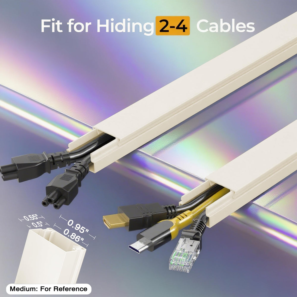 Eight-piece kit hides 2-4 wires behind an entertainment center.