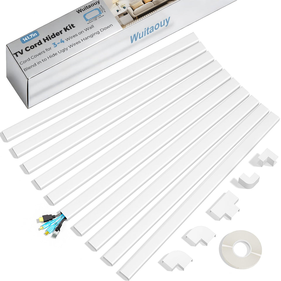Wuitaouy cord hider for 3-4 wires on wall; easy, clean installation.