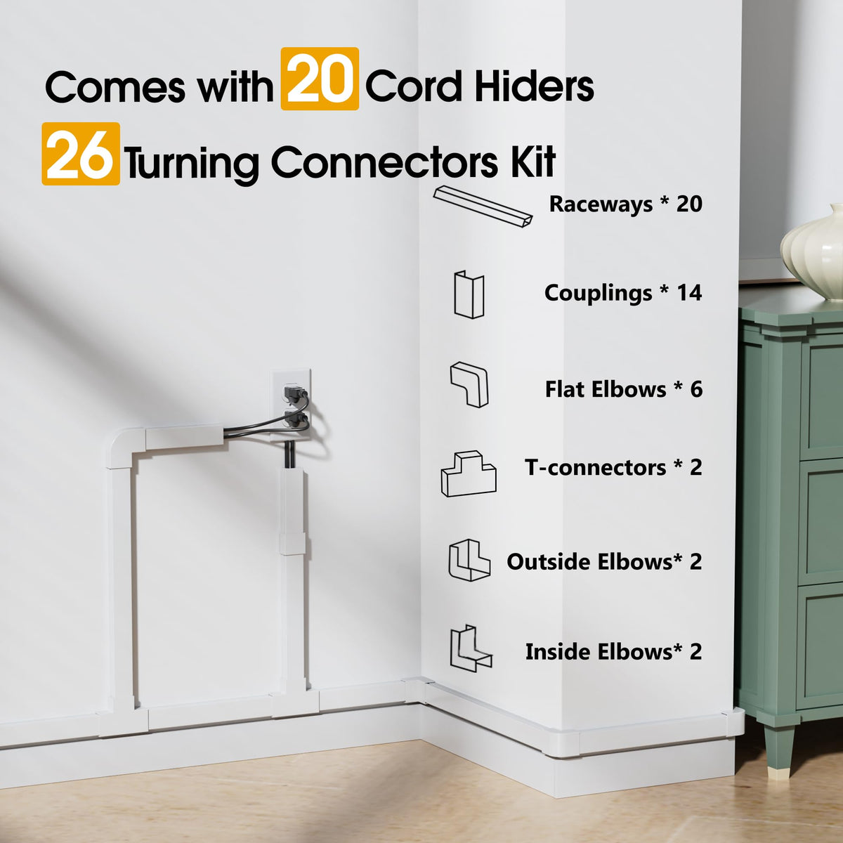 Wuitaouy cord hider assembly features a snap-on design for simple installation.