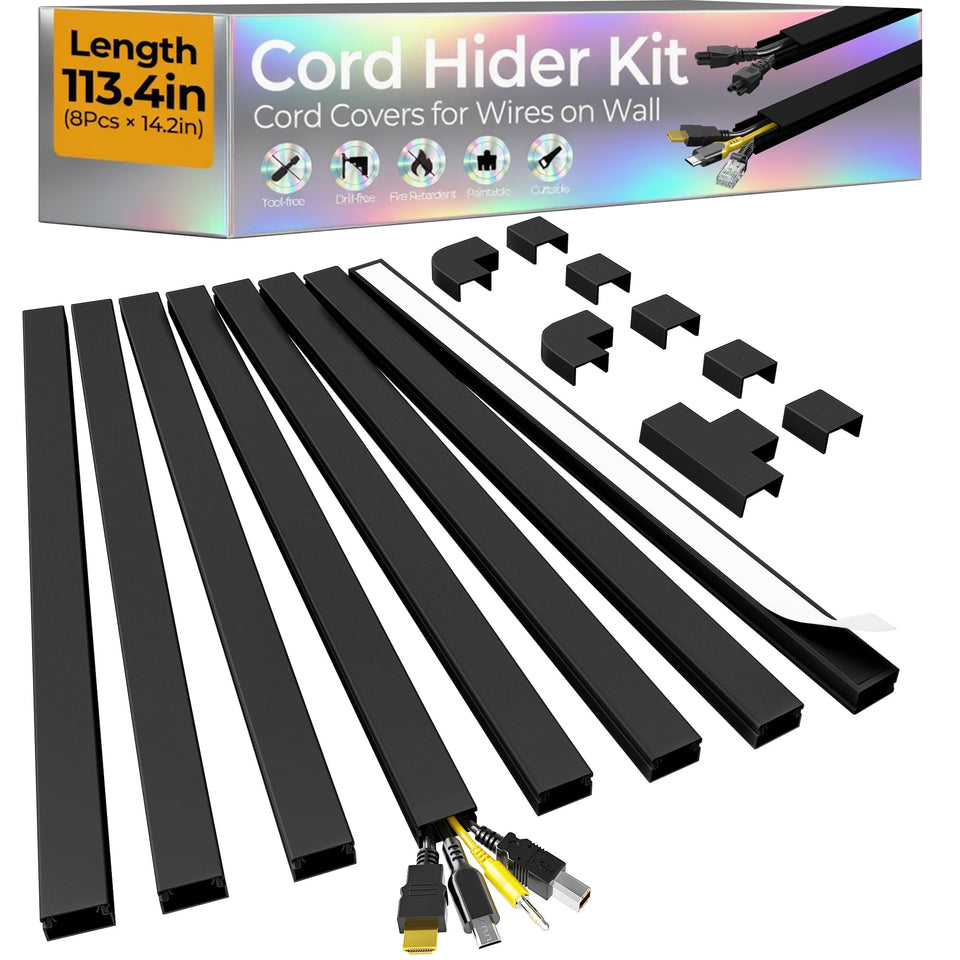 Wuitaouy cord hider kit main view showing long wall coverage for 2-4 wires
