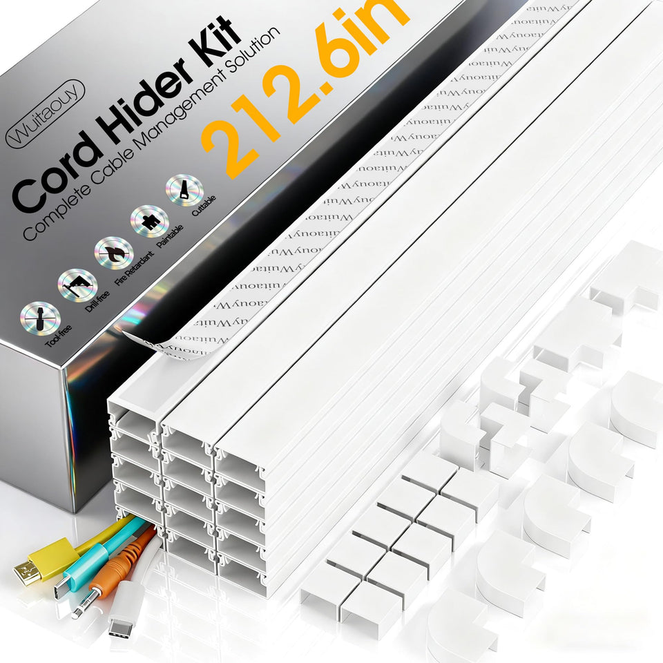 Wuitaouy cord hider kit on wall conceals 2-4 wires for a clean setup