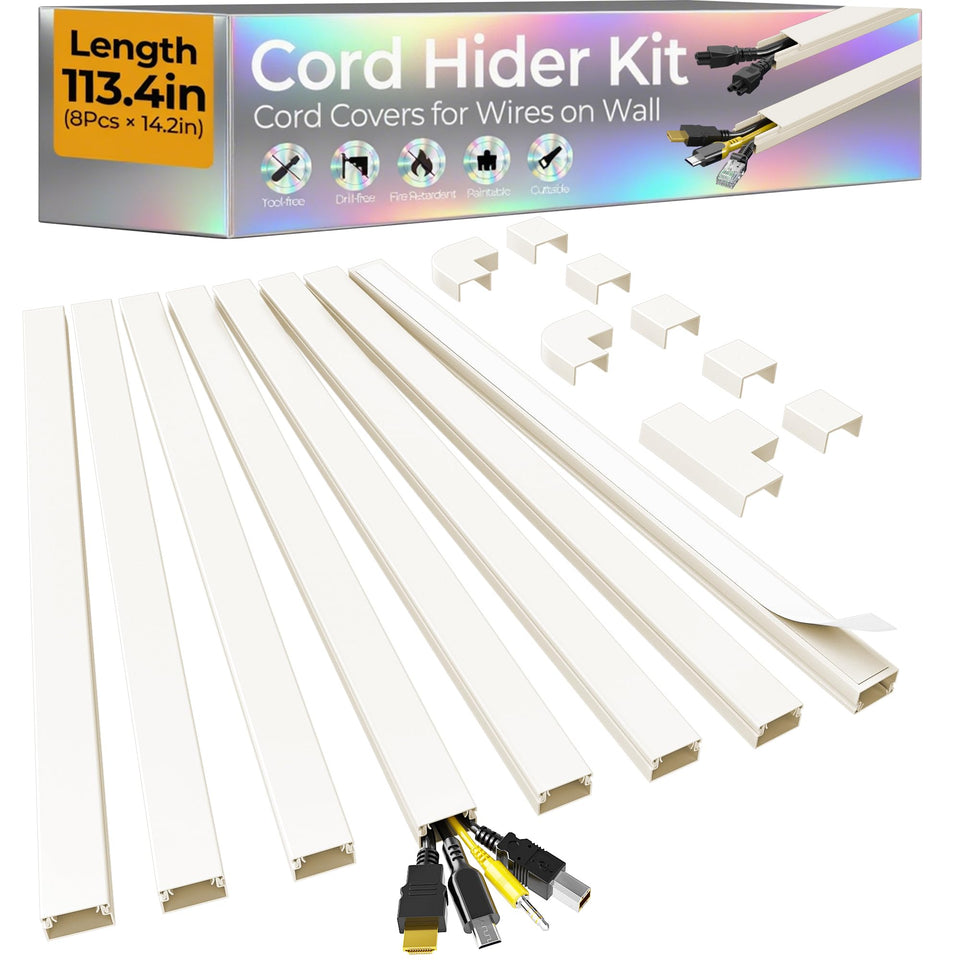 Wuitaouy cord hider kit on wall creates a sleek TV setup.