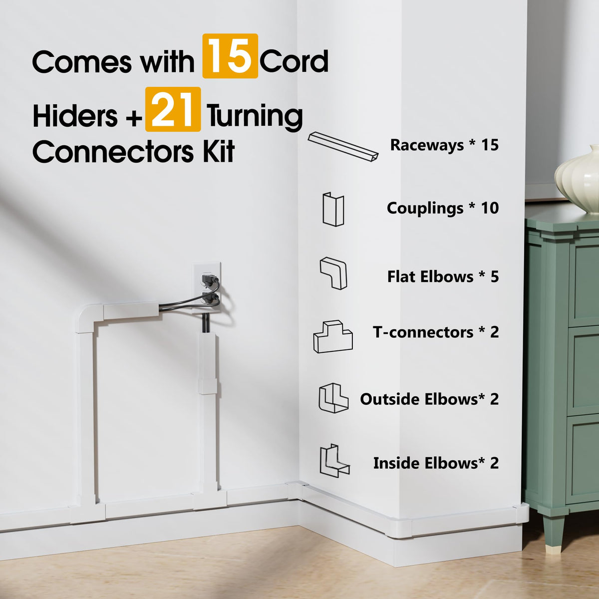 Wuitaouy Cord Hider Wall Snap-On design enables quick, tool-free installation.