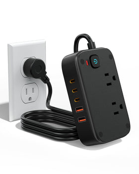 WUKUR travel power strip with flat plug in a compact travel setup