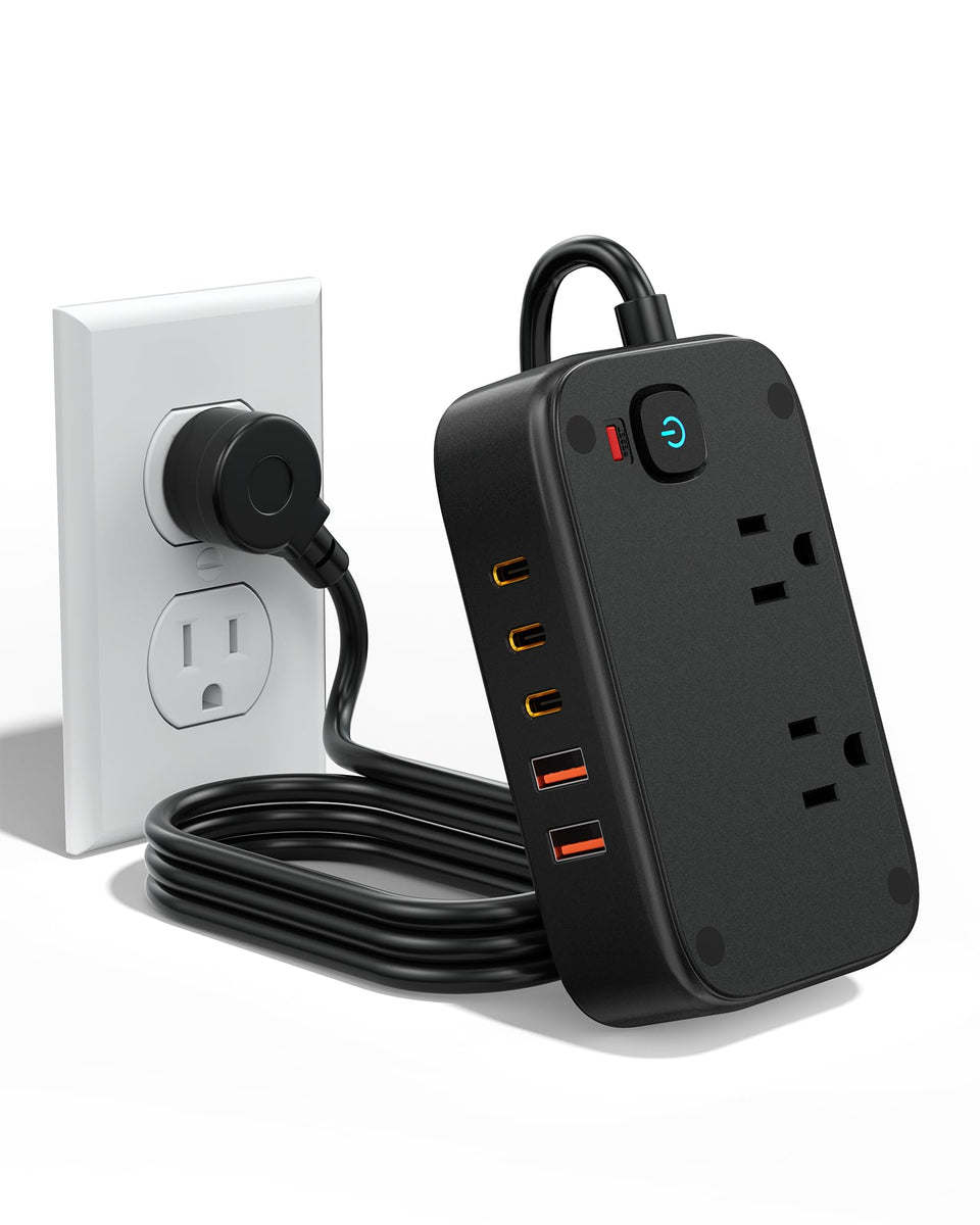 WUKUR travel power strip with flat plug in a compact travel setup