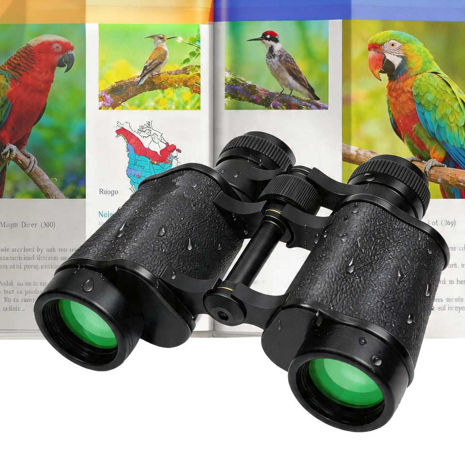 Wulakeo 10x25 binoculars front view highlights rugged waterproof body for travel.