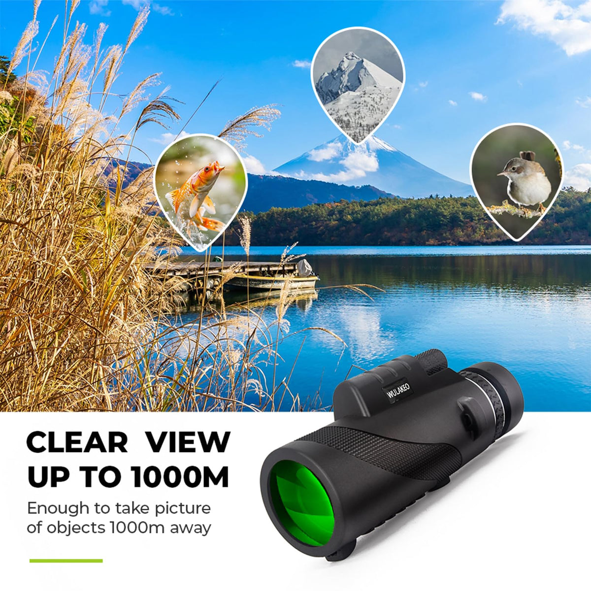 Wulakeo 80X100 monocular offers low-light viewing for dusk scouting.