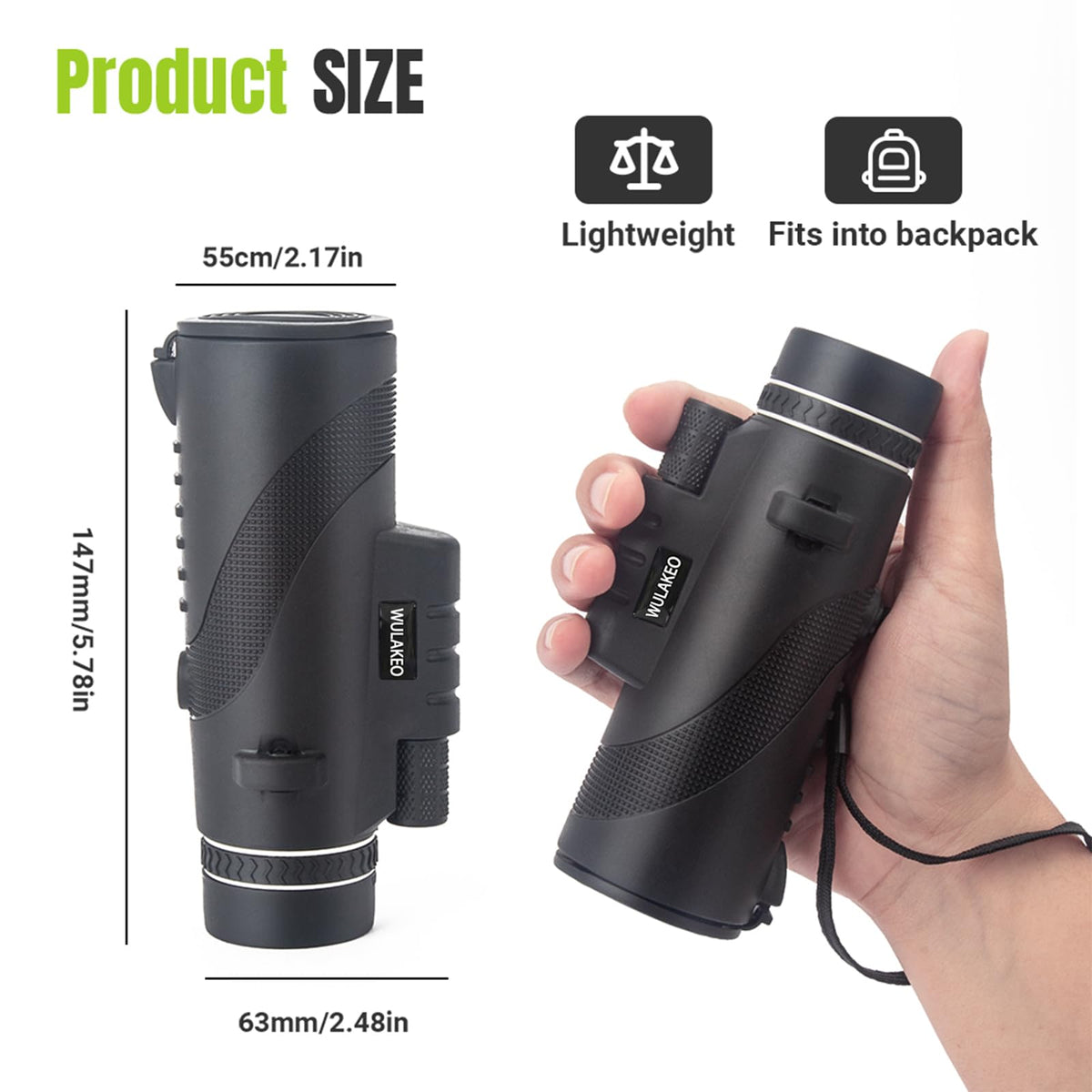 Wulakeo 80X100 monocular with smartphone holder enables quick photo capture.