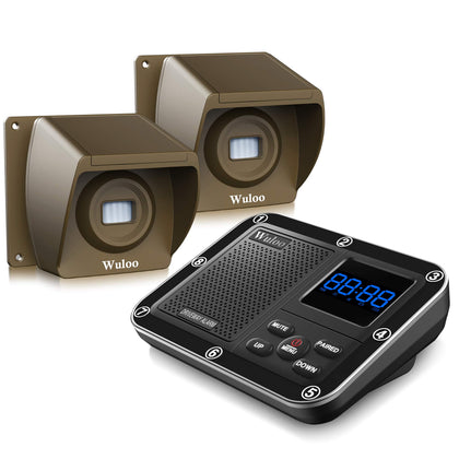 Wuloo front view of alarm kit showing compact receiver and sensor for quick setup