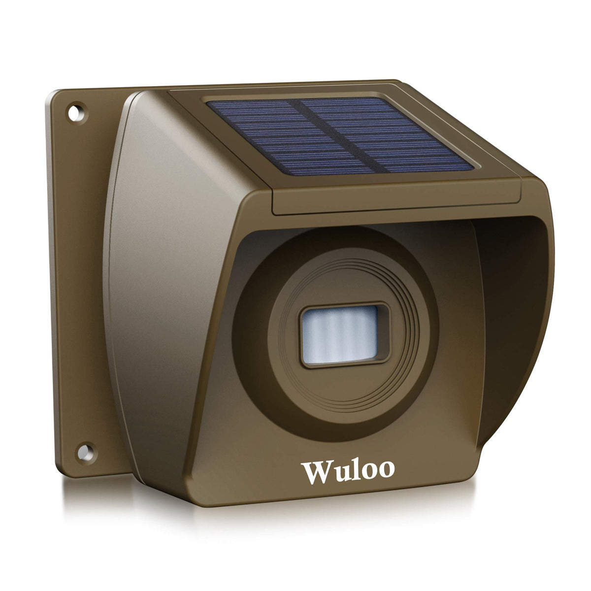 Wuloo front view showing solar panel and motion lens, reliable extended coverage