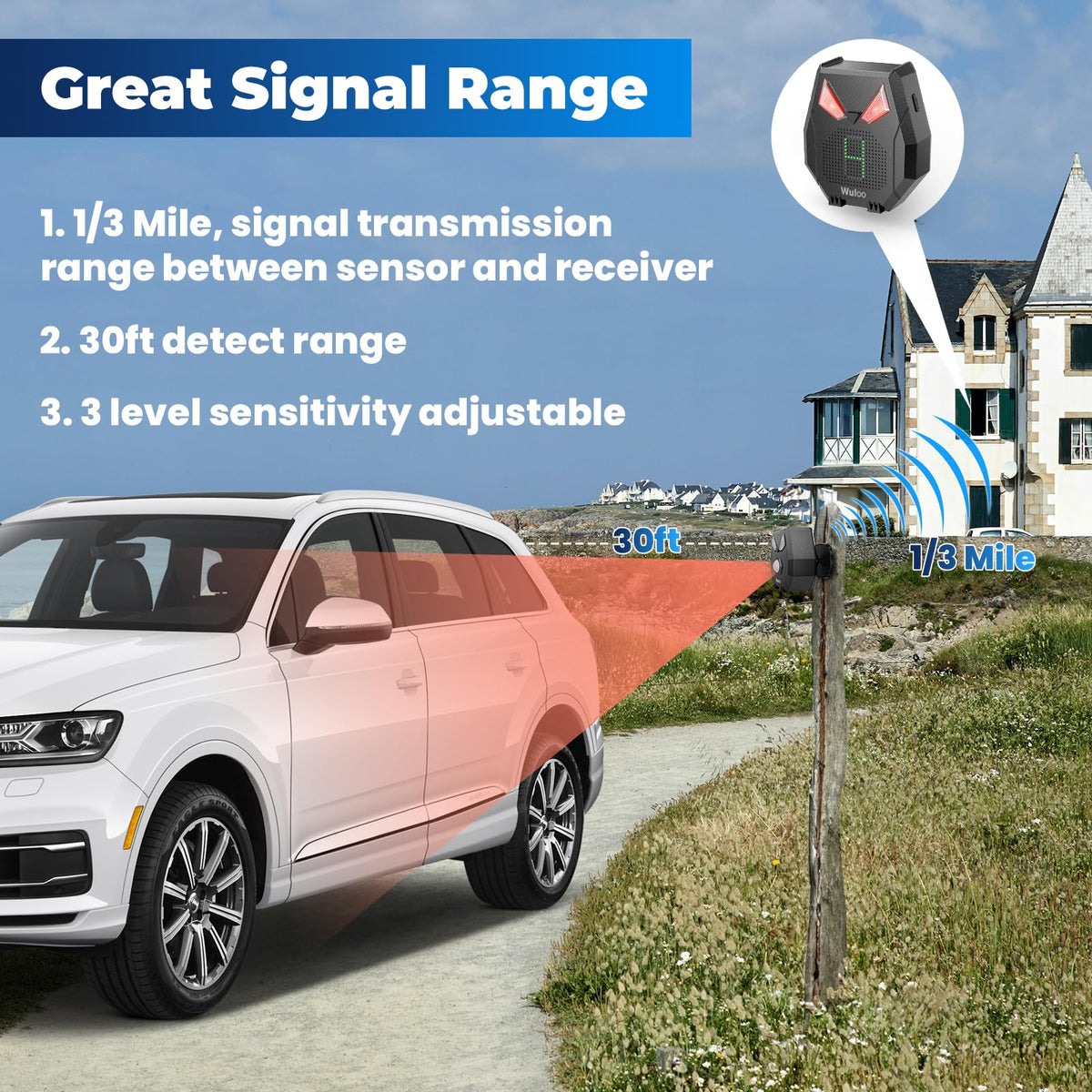Wuloo solar panel charging the driveway sensor outdoors.
