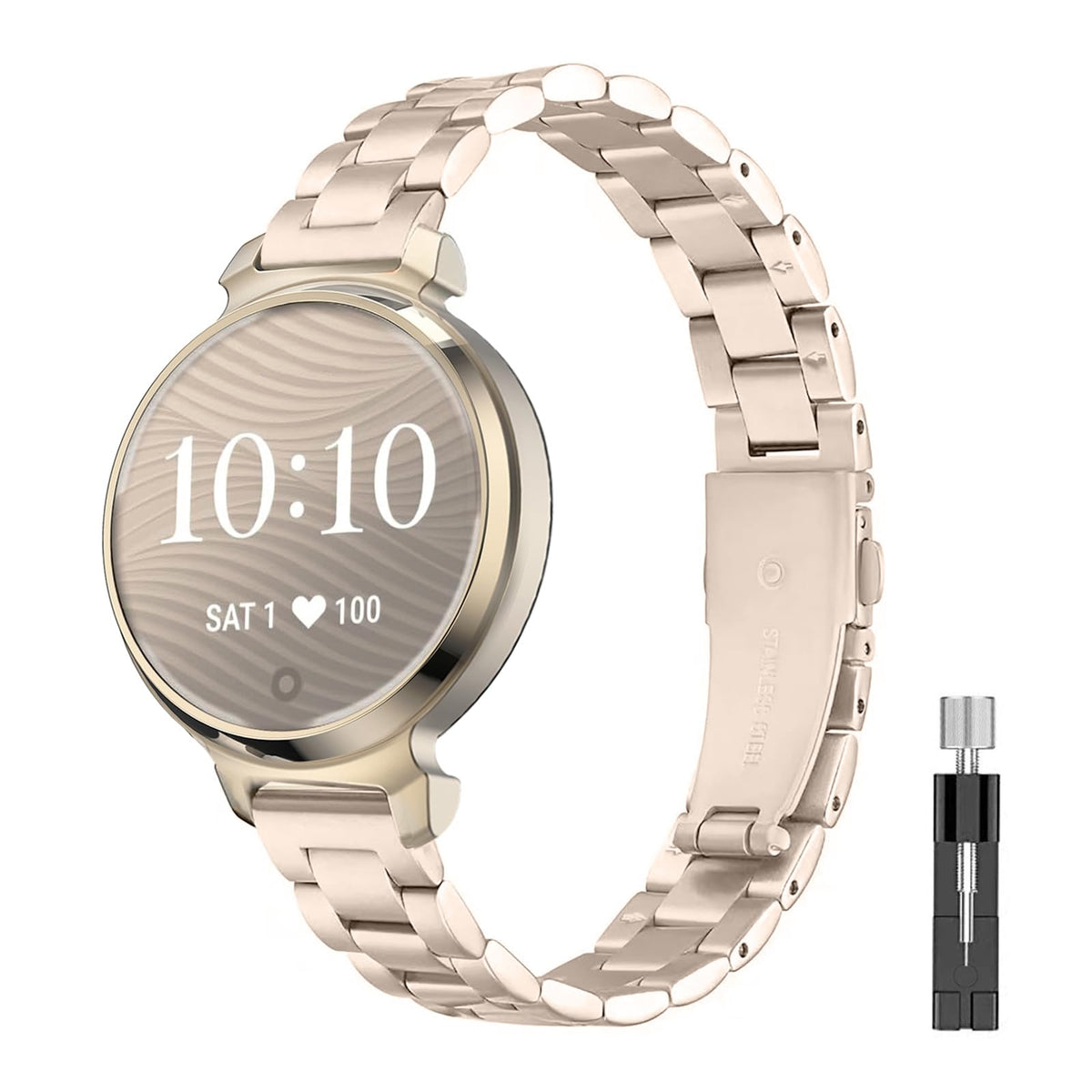 WUWOCJ champagne band front view showing elegant finish and refined look