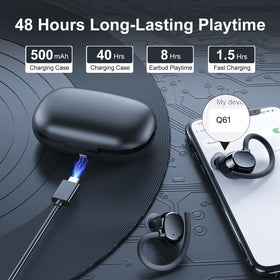 WUYI charging case LED display visible, showing battery levels and convenience