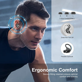 WUYI earbuds worn by runner, illustrating stable fit and hands-free control