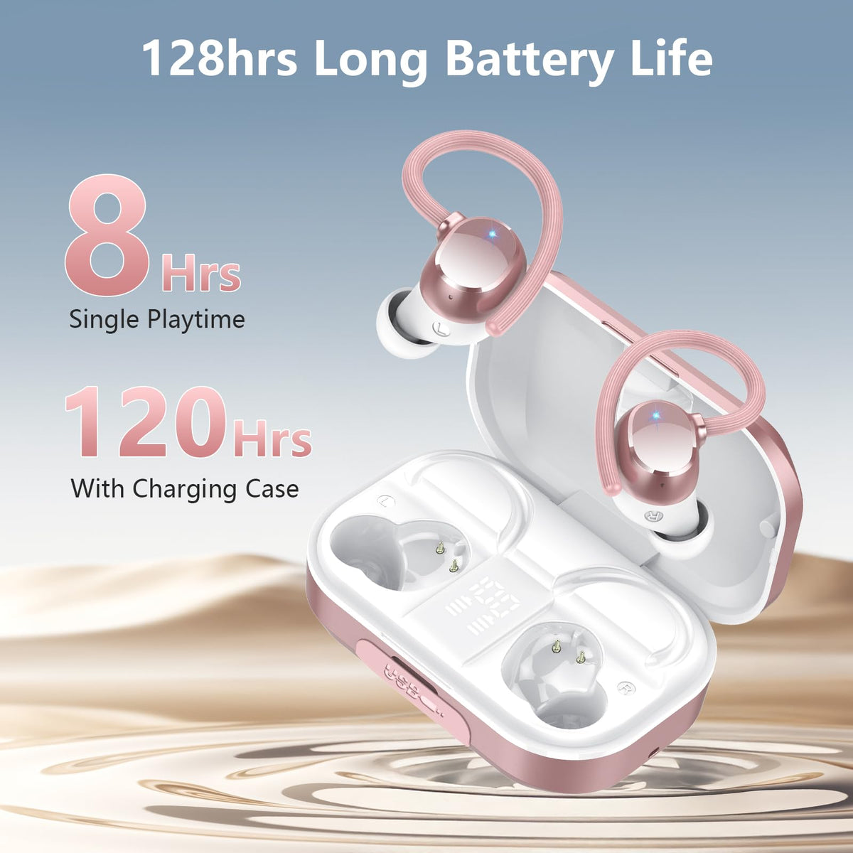 WUYI charging case LED display showing battery levels and fast charging