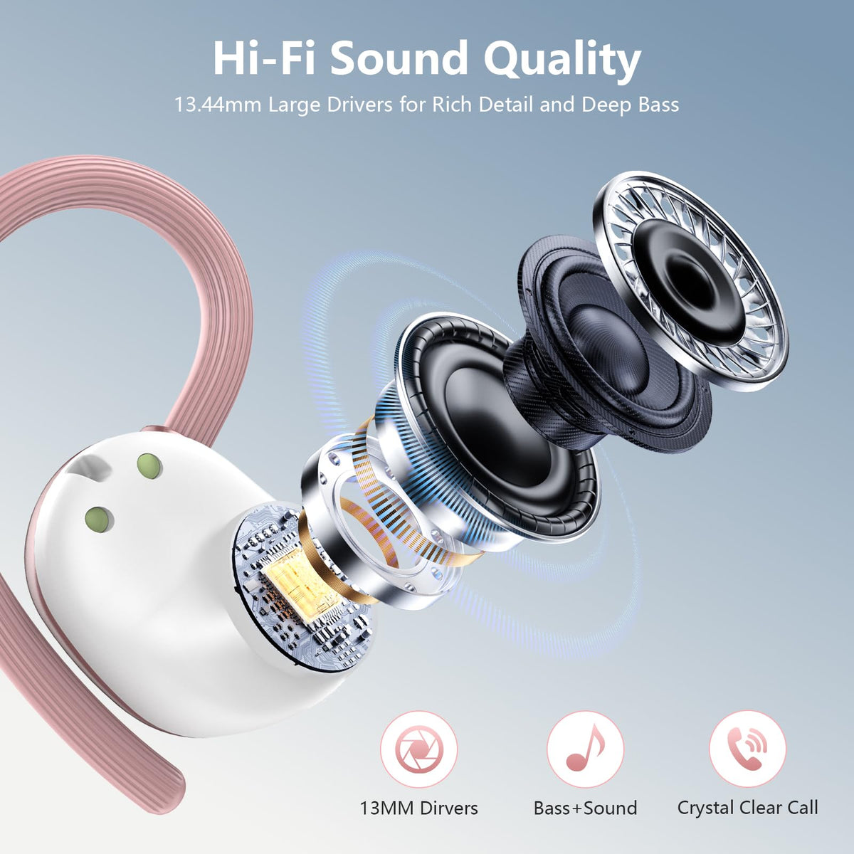 WUYI earbud close-up of driver highlighting deep bass and clarity
