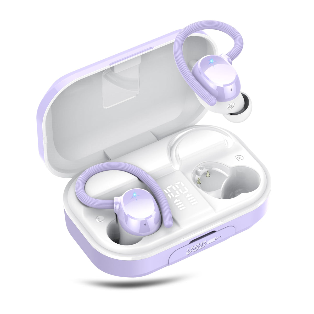 WUYI Q53 front packaging showing earbuds and case, highlights extended battery