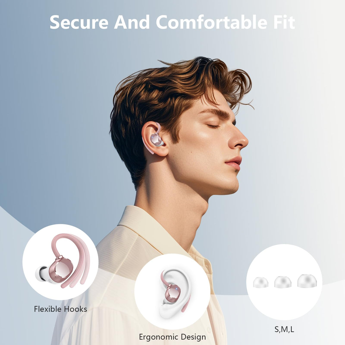 WUYI in-ear fit in a small ear demonstrating comfortable seal
