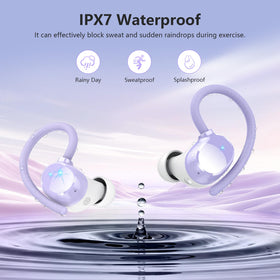 WUYI Q53 earbuds with sweat droplets during workout, proves IPX7 resistance