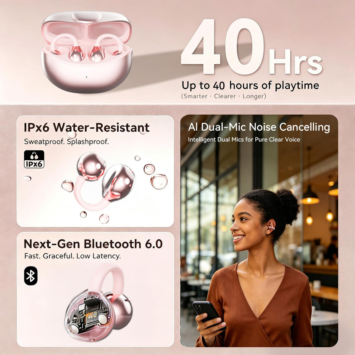 WUYUEGE earbuds in hand to show compact size and lightweight design
