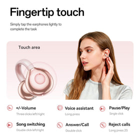 WUYUEGE earbuds worn outdoors commuting, providing ambient awareness benefit