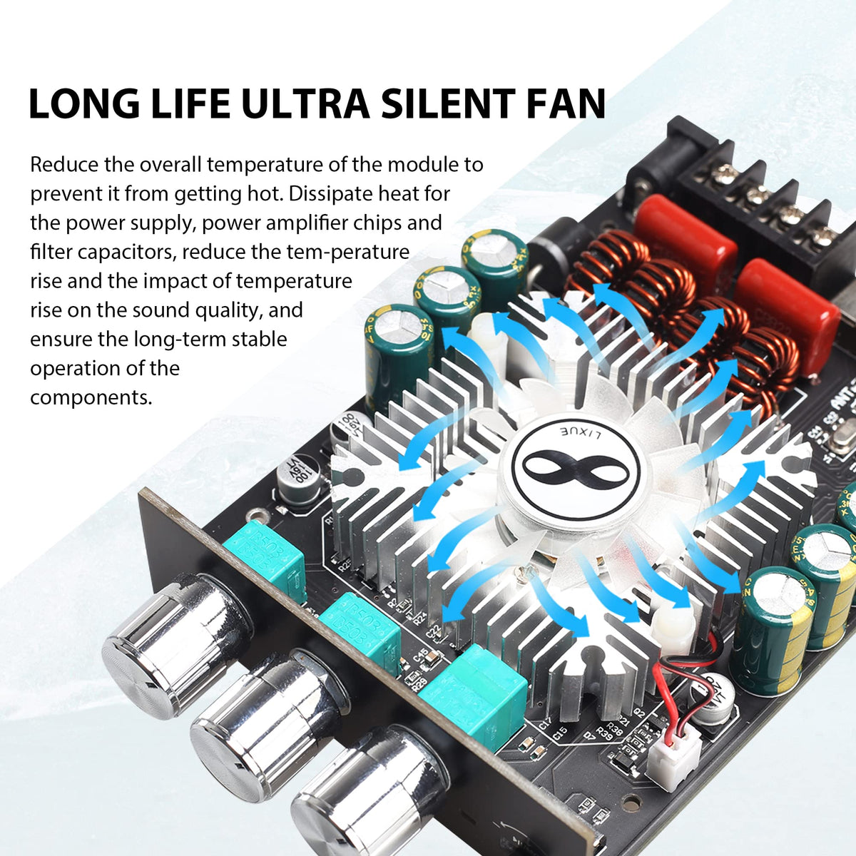 Rear terminals and DC input on Wuzhi Audio board for secure connections