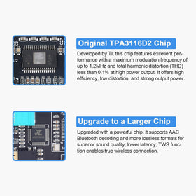 Wuzhi Audio board next to AA battery pack illustrating compact size and power option