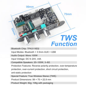 Wuzhi Audio ZK-1001U Bluetooth/USB/AUX inputs for flexible connections