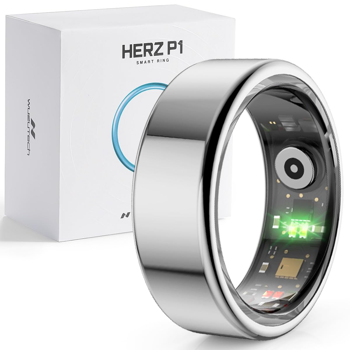 WuzuTech Herz P1 ring on finger for continuous health tracking.