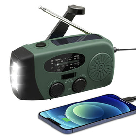WVL emergency radio front view showing controls and benefit of instant weather access