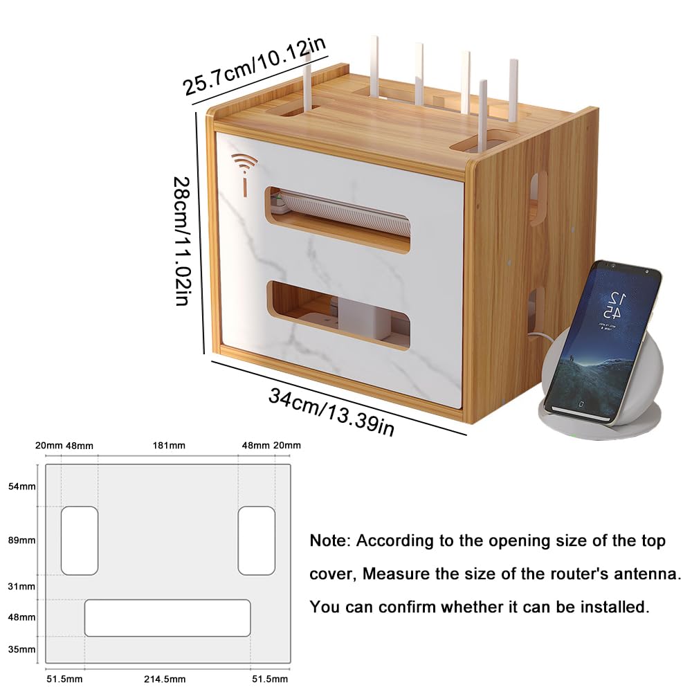 WWEENUO router storage box side cable entry highlights easy wiring for a tidier setup.