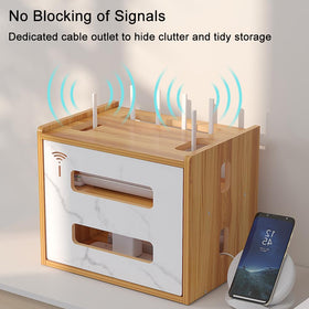 WWEENUO router storage box two-layer design maximizes space and keeps devices accessible.
