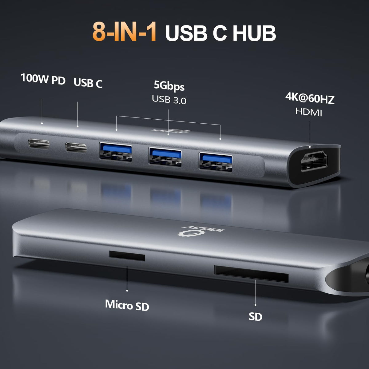 WWLSV 8-in-1 hub delivers 4K@60Hz HDMI for crisp presentations on a larger screen.