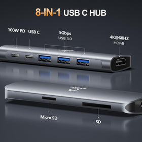 WWLSV 8-in-1 hub delivers 4K@60Hz HDMI for crisp presentations on a larger screen.