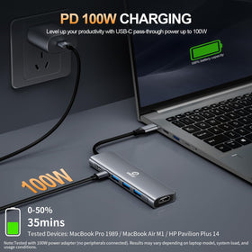 WWLSV slim travel dock fits easily in a bag for on-the-go productivity.