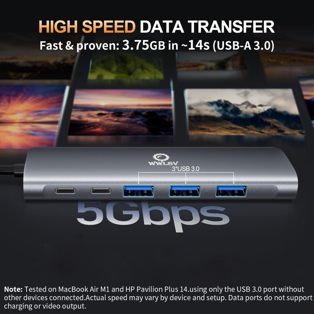 WWLSV USB-C data port supports fast file transfer for external drives.