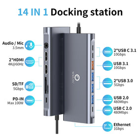 WWLSV 14-in-1 USB-C hub for seamless connections and fast data transfer.