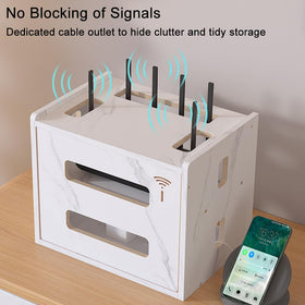 W WWEENUO cable management box top detail emphasizing organization and desktop cleanliness.