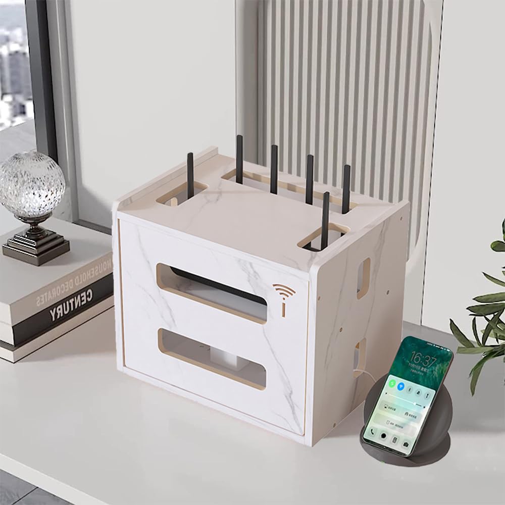 W WWEENUO multipurpose router rack hollow design enables discreet cable routing.