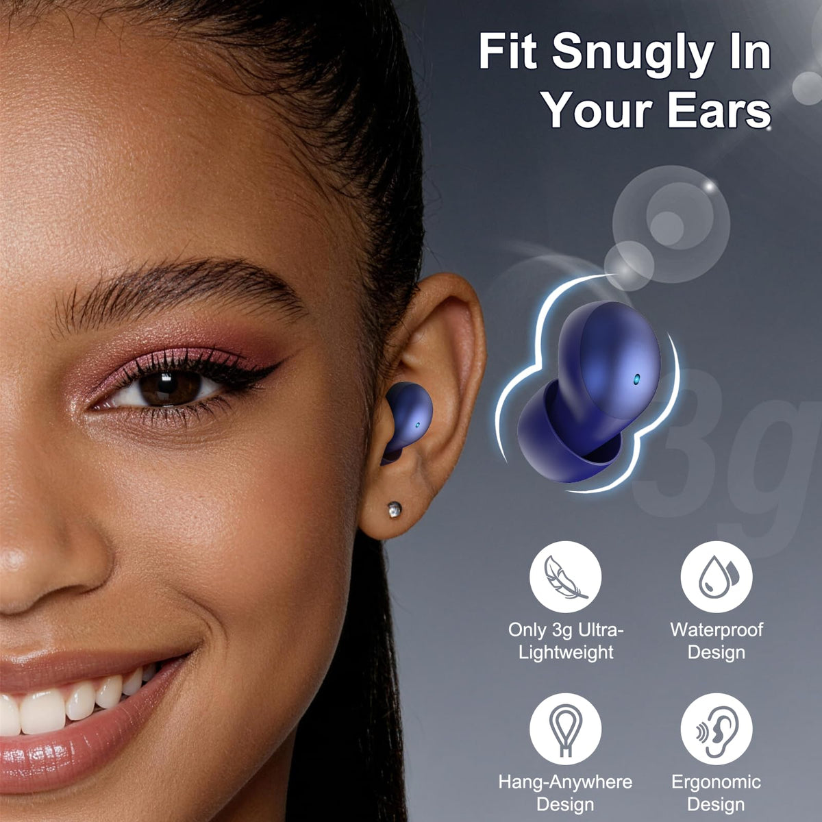 WXQZXO earbud worn by side sleeper, demonstrates pressure-free night wear