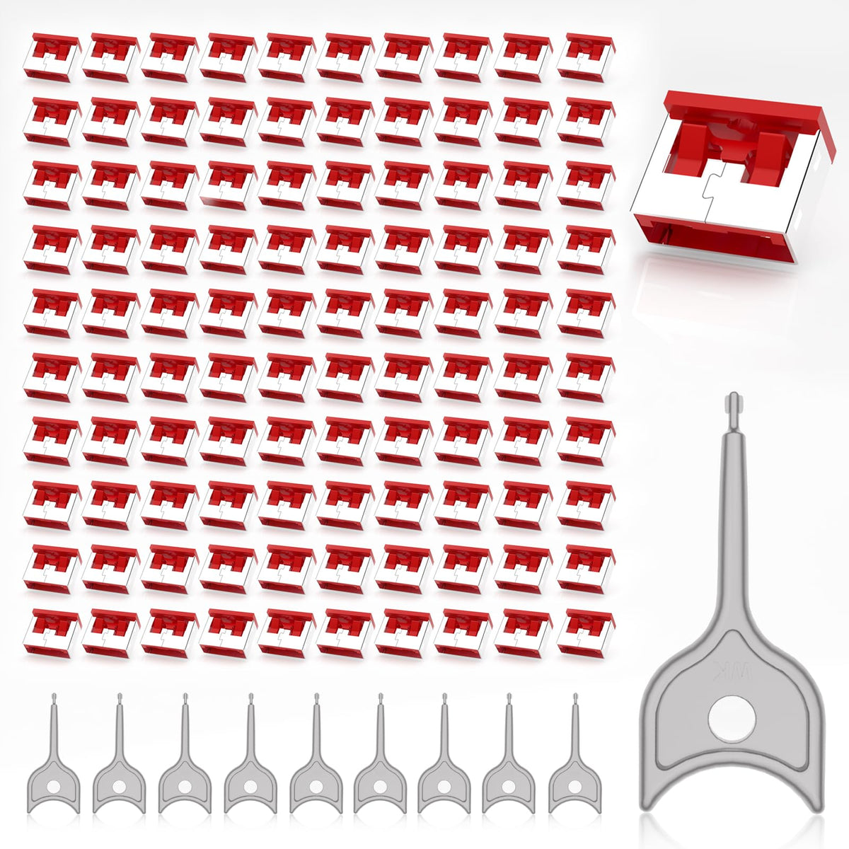 WXZRLIU front packaging showing 100 USB-A metal port locks for bulk protection