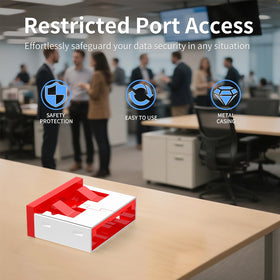 WXZRLIU lock inserted into a USB-A port demonstrating secure physical block