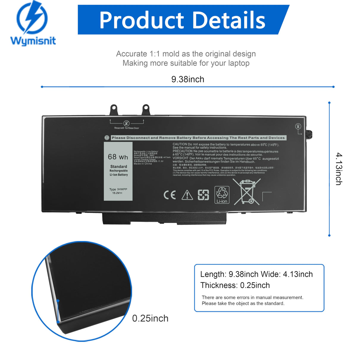 Wymisnit 68Wh battery for Inspiron 7706 2-in-1 supports all-day versatility.