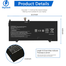 CP03XL battery 11.55V 60.9Wh for HP Spectre X360 enables longer unplugged sessions.