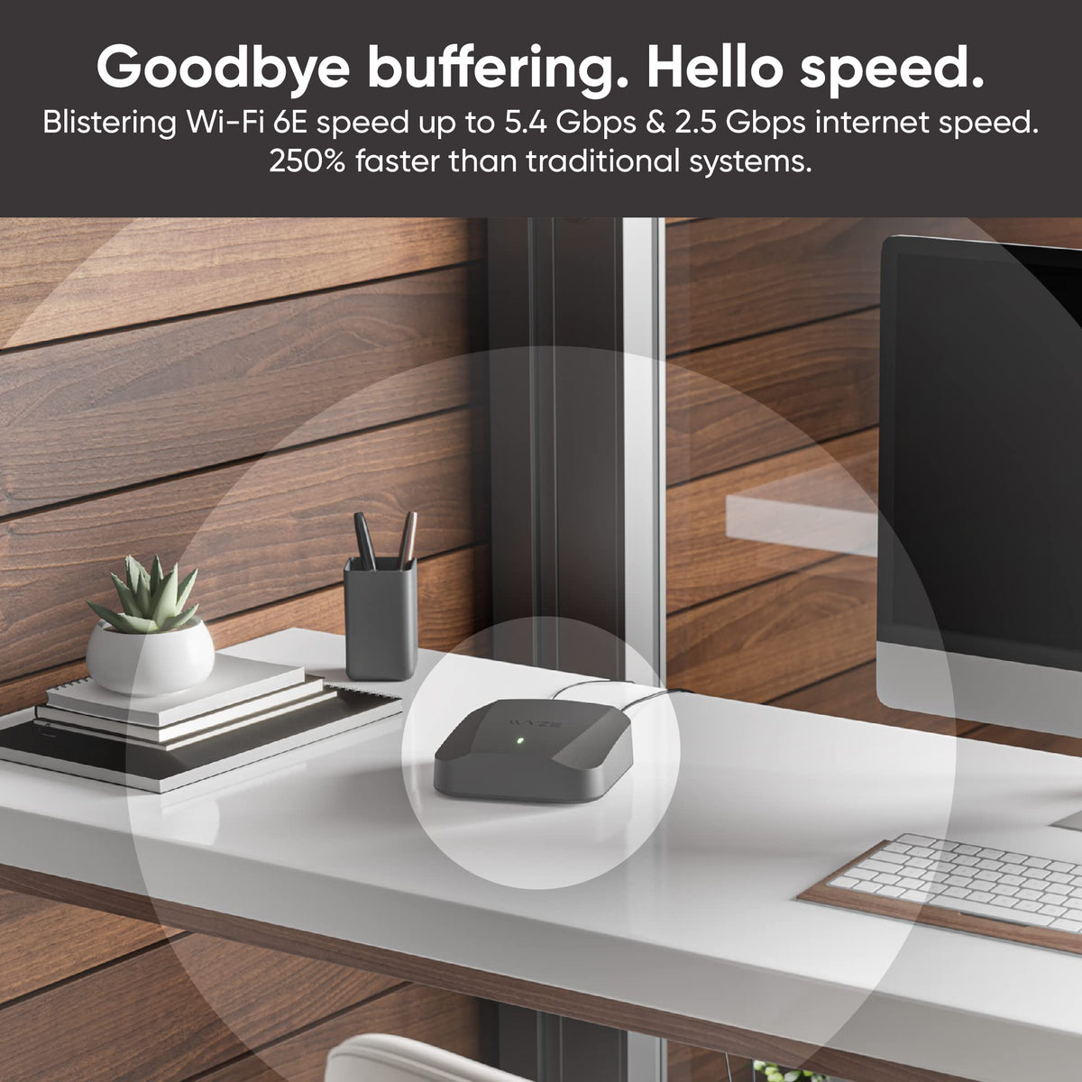 Wyze AXE5400 home coverage demo highlights strong signals throughout a house.
