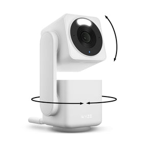 WYZE Cam Pan v4 front view showing camera body and pan base for clear home monitoring